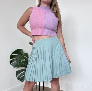 Storia Colorblock Knit Sweater Vest Pastelcore Pink Mock Neck Soft Girl Crop Top